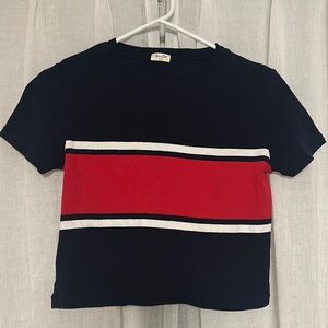 navy white and red crop top